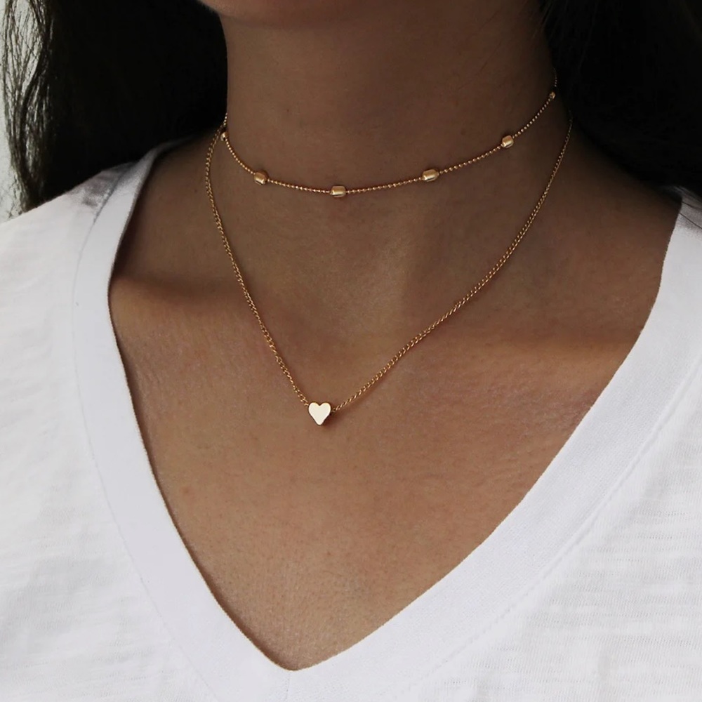 Layered Gold Small Heart Pendant Necklace